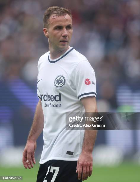 Mario Goetze of Eintracht Frankfurt reacts during the Bundesliga match between Eintracht Frankfurt and FC Augsburg at Deutsche Bank Park on April 29,...