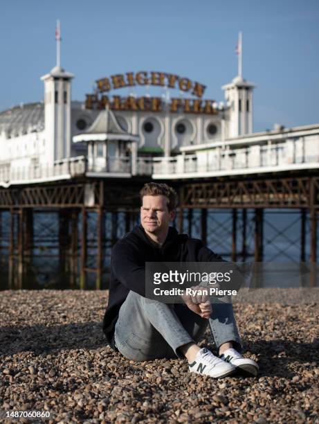 Australian Cricketer Steve Smith poses near Brighton Palace Pier as he joins Sussex CCC in the lead up the 2023 Ashes Series between England and...
