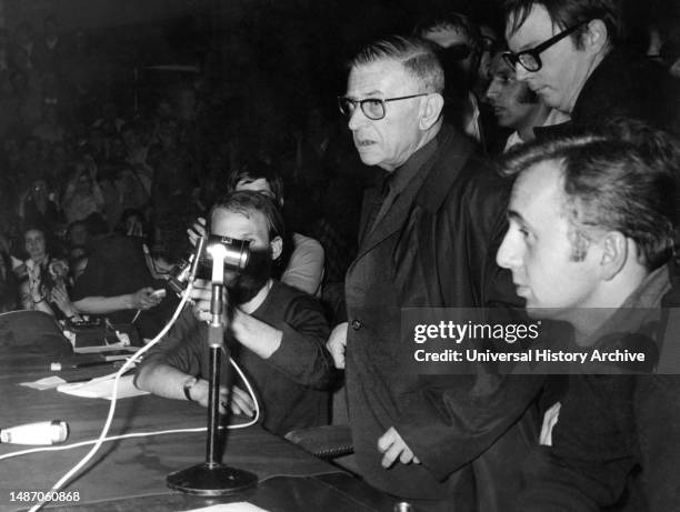 Paris, the sorbonne, the intellectual and writer Jean Paul Sartre responds to the students, 1968.