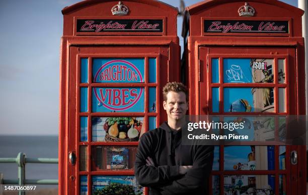 Australian Cricketer Steve Smith poses near Brighton Palace Pier as he joins Sussex CCC in the lead up the 2023 Ashes Series between England and...