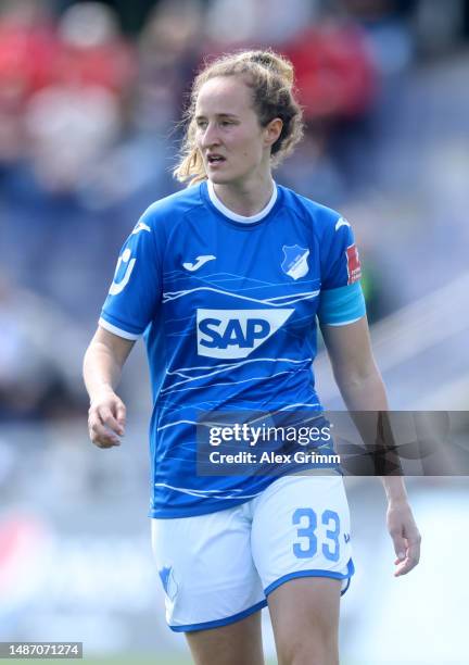 Fabienne Dongus of Hoffenheim Women reacts during the FLYERALARM Frauen-Bundesliga match between Eintracht Frankfurt and TSG Hoffenheim at Stadion am...