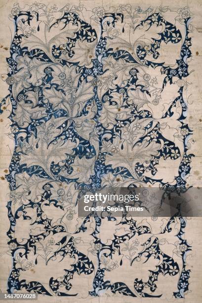 Wallflower Pattern, 1890 Design by William Morris, Blue, WatercolourPre-Raphaelite, Design.