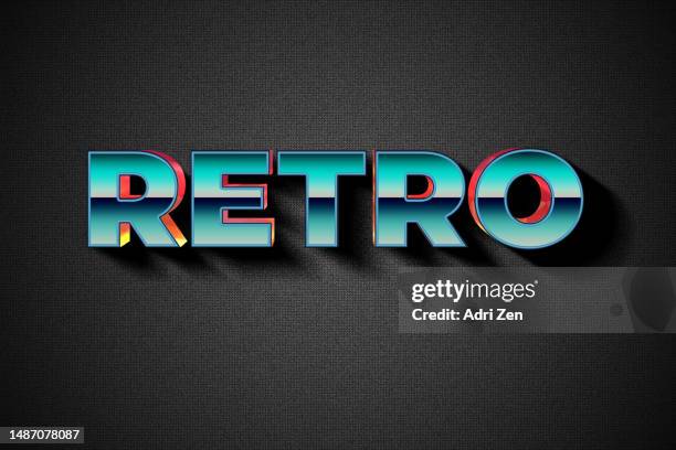 the word retro in retro style on a black background - retro futurism space stock pictures, royalty-free photos & images