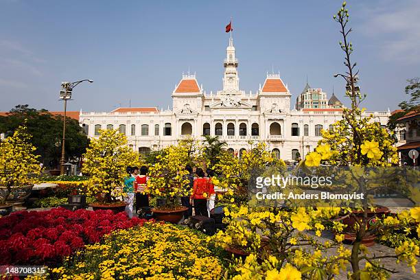 french-era hotel de ville, now peoples committee building on le thanh ton street in downtown. - peoples committee building ho chi minh city stock pictures, royalty-free photos & images