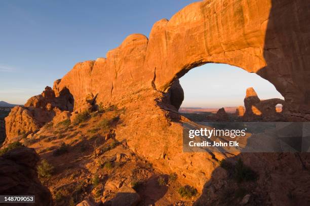 north window at windows arches. - arches national park stockfoto's en -beelden