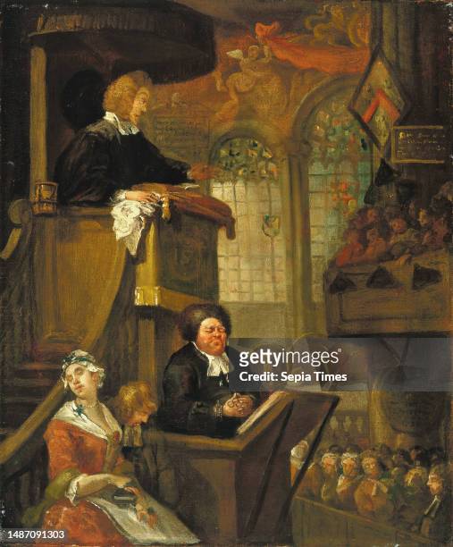 The Sleeping Congregation William Hogarth, British, 1697–1764, 21 3/4 x 18 1/4 in. , Oil on canvas, England, 18th century, This rough oil sketch is...