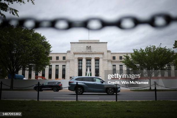 The Federal Reserve building is shown May 2, 2023 in Washington, DC. The Federal Reserve begins two days of meetings today to determine its next...