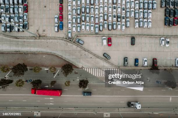 high angle view on cargo crane container terminal - following map stock pictures, royalty-free photos & images