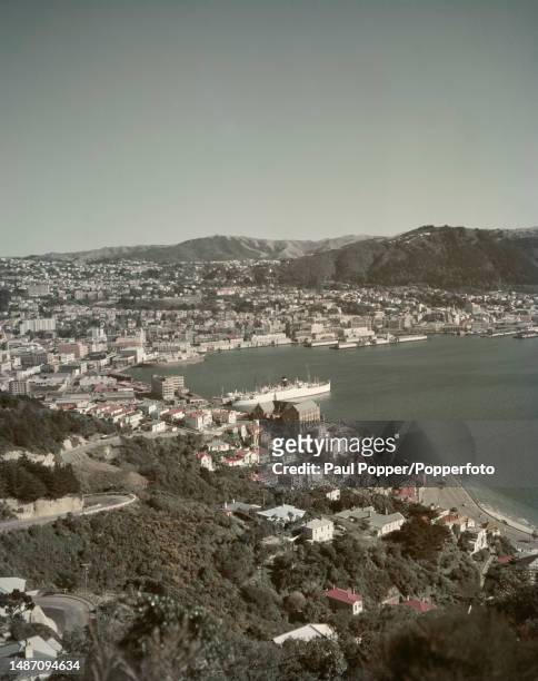 View from Mount Victoria of buildings in the city of Wellington, capital city of New Zealand, overlooking Wellington Harbour on the south-western tip...