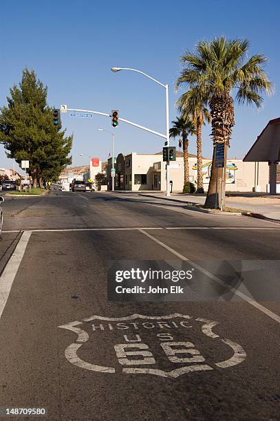 route 66 sign on roadway. - san bernardino imagens e fotografias de stock