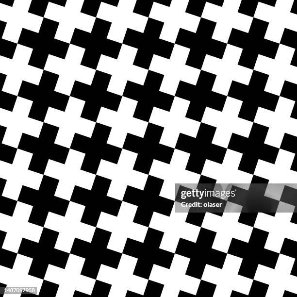 black and white plus sign grid pattern - geometric background pattern plus signs stock illustrations