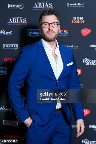Rick Edwards arrives at ARIAS 2023 at Theatre Royal Drury Lane on May 02, 2023 in London, England.