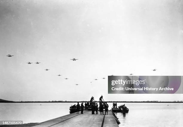 The departure of the 14 participants in the transatlantic air cruise operated by italo balbo, 17th december 1930.