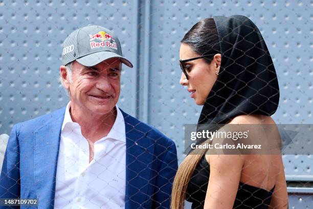 Carlos Sainz and Pilar Rubio attend the match between Carlos Alcaraz of Spain and Alexander Zverev of Germany on Day Nine of the Mutua Madrid Open at...