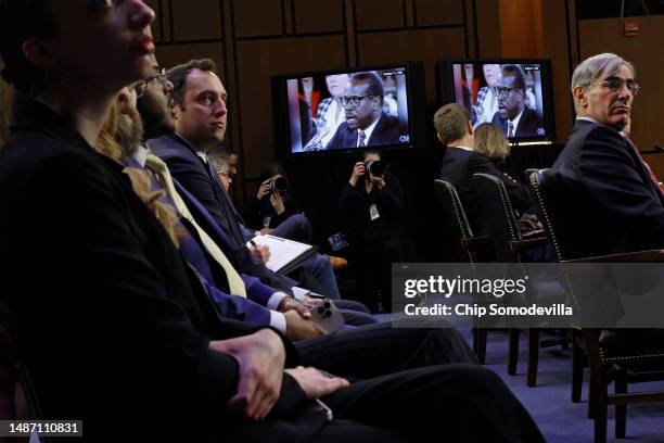 Video from Supreme Court Associate Justice Clarence Thomas' 1991 confirmation is played during a Senate Judiciary Committee hearing where witnesses,...