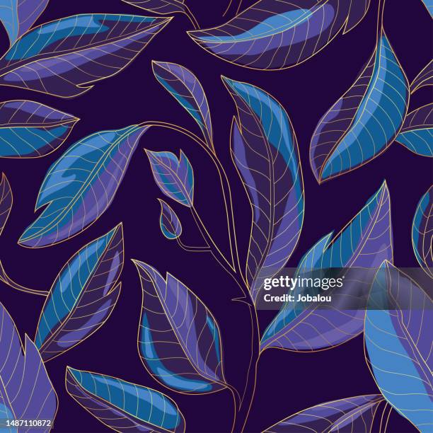 seamless background luxury golden line leaves nature pattern - loopable elements stock illustrations