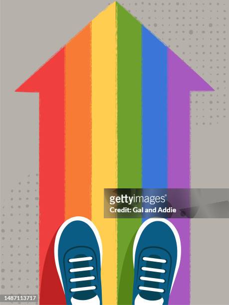 stockillustraties, clipart, cartoons en iconen met painted arrow colored as rainbow pride flag - pride