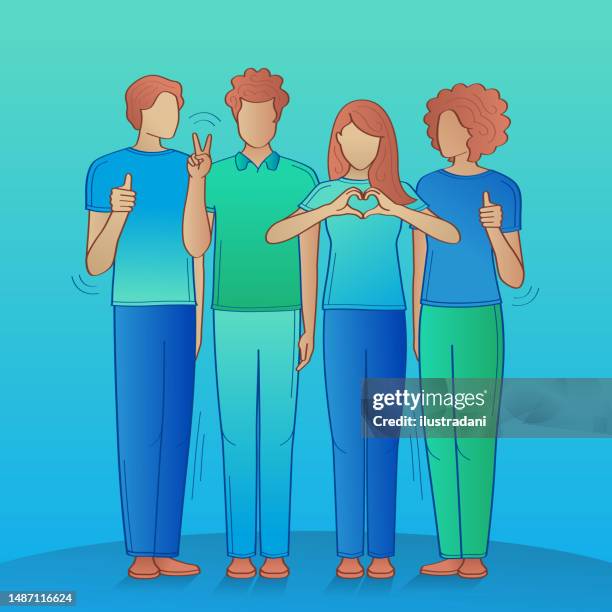 unternehmensgruppe, die positive handgesten zeigt - gruppenfoto stock-grafiken, -clipart, -cartoons und -symbole