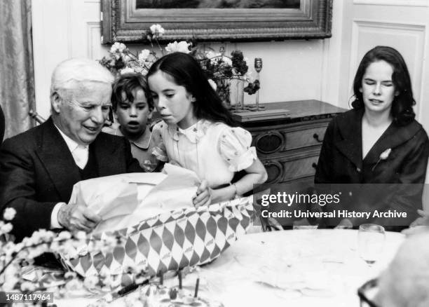 Josephine Chaplin, Eugene Chaplin and Oona O'Neill, Celebrate The 70th Birthday Of Charlie Chaplin, Corsier Sur Vevey, Switzerland, 17 April 1959.