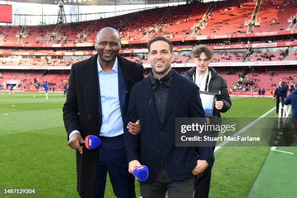 Sky Sports Presenters, Patrick Vieira and Cesc Fabregas, pose for a photo prior to the Premier League match between Arsenal FC and Chelsea FC at...