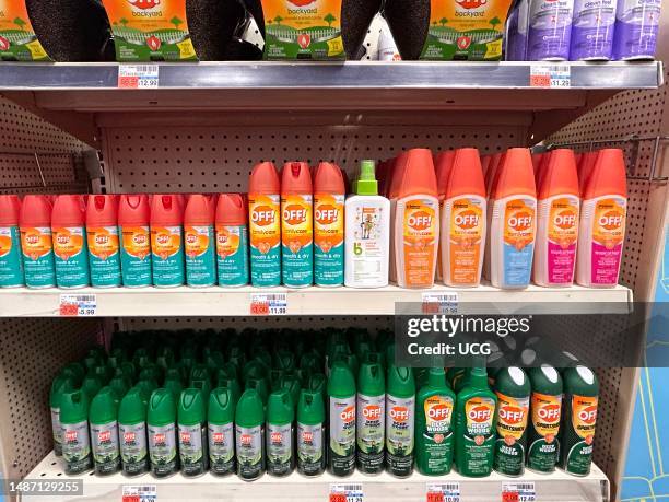 Bug spray and mosquito repellent display, CVS store, Queens, New York.