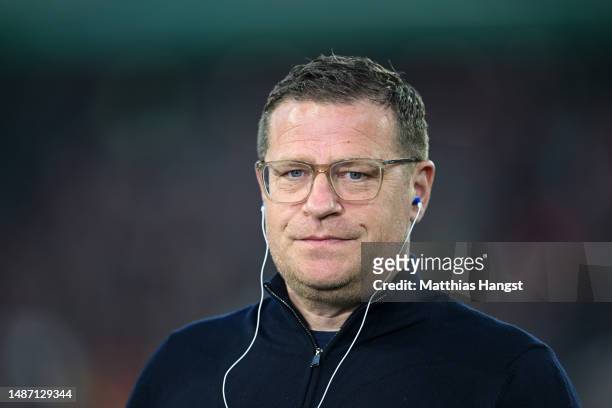 Max Eberl, Sporting Director of RB Leipzig, looks on prior to the DFB Cup semifinal match between Sport-Club Freiburg and RB Leipzig at Europa-Park...