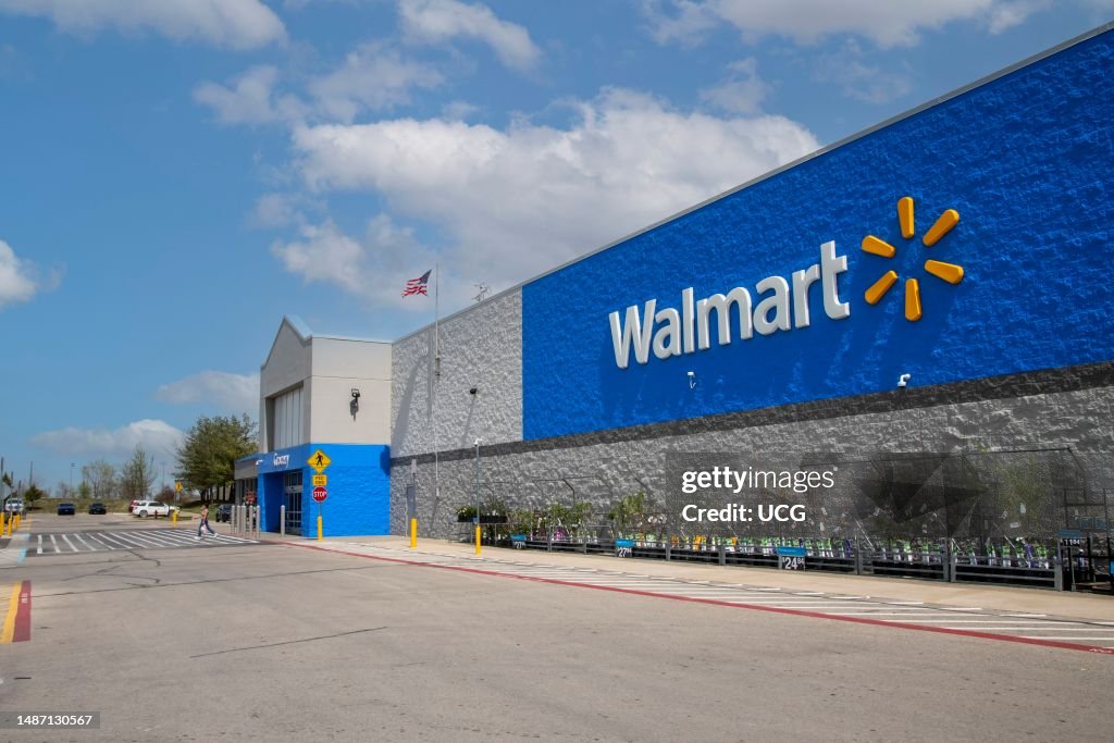 Atchison, Kansas. Walmart store logo with gardening products for sale.