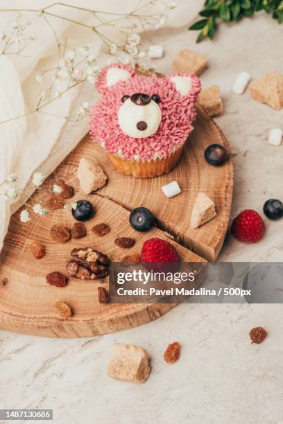 high angle view of dessert on table,romania - romania bear stock pictures, royalty-free photos & images