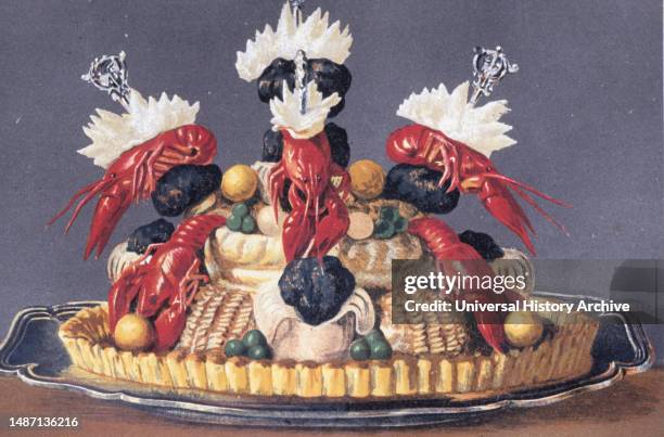 Illustration painted by marcel ronjat for the cookbook le livre de cuisine by the chef jules gouffe, 1867.