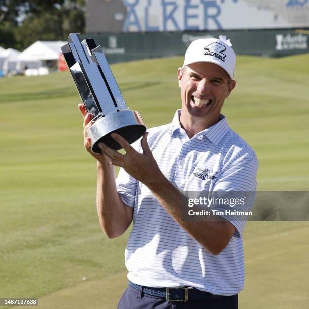 Steven Alker of New Zealand poses with the trophy after winning the Insperity Invitational at The Woodlands Golf Club on April 30, 2023 in The...