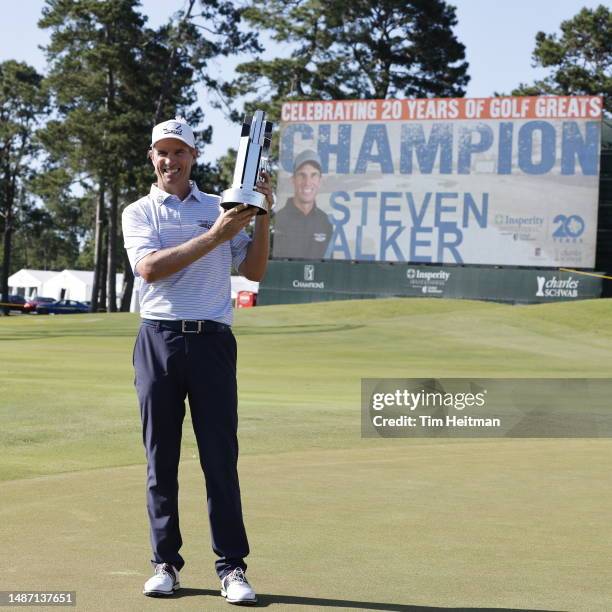 Steven Alker of New Zealand poses with the trophy after winning the Insperity Invitational at The Woodlands Golf Club on April 30, 2023 in The...