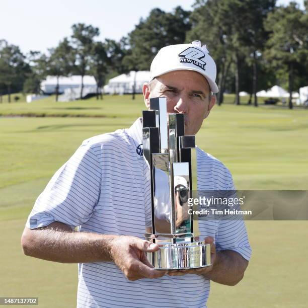Steven Alker of New Zealand poses with the trophy after winning the Insperity Invitational at The Woodlands Golf Club on April 30, 2023 in The...