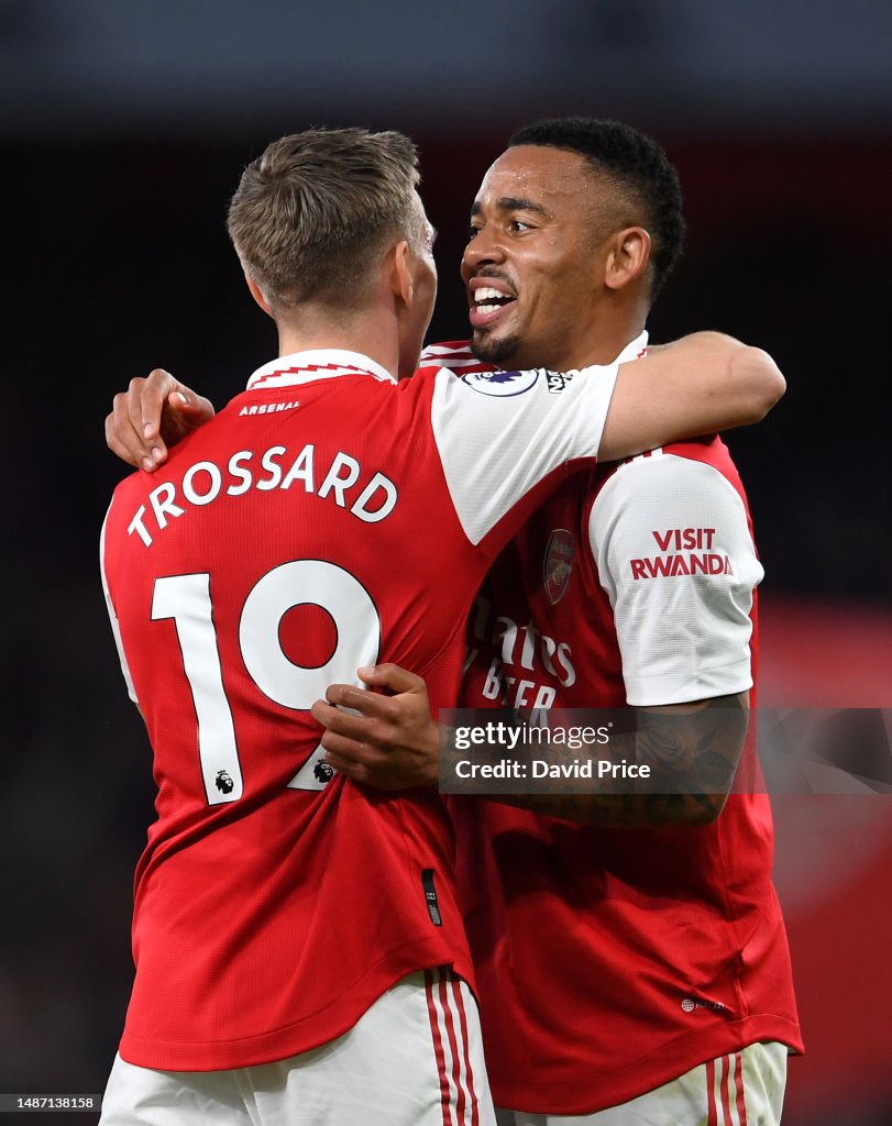 Gabriel Jesus Of Arsenal Celebrates With Teammate Leandro Trossard gabriel-jesus-of-arsenal-celebrates-with-teammate-leandro-trossard