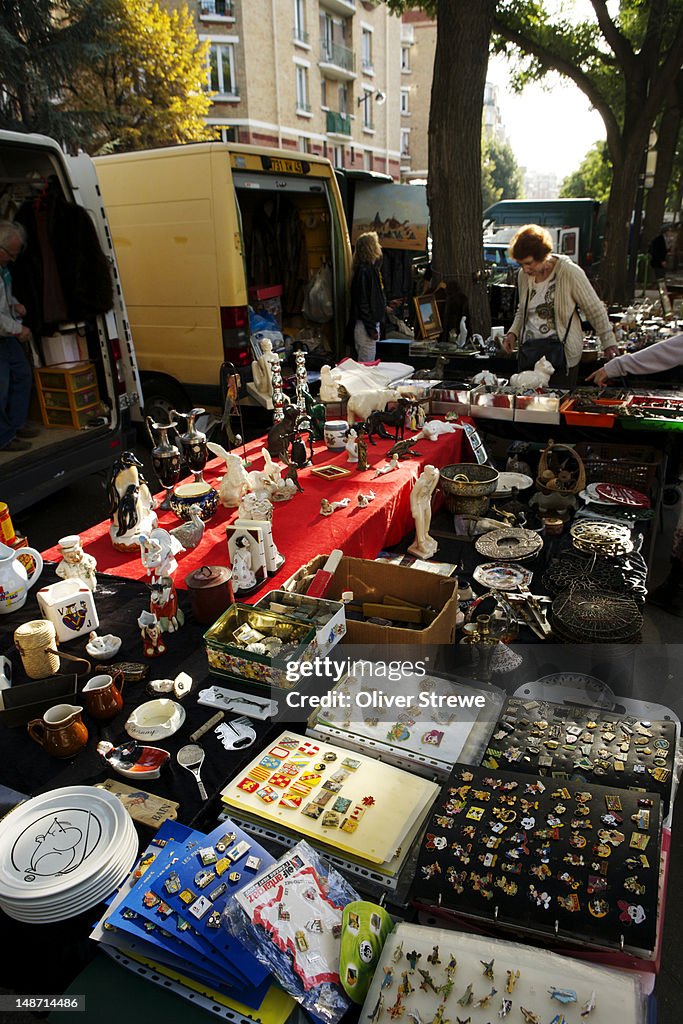 Stall at flea market, Marche aux Puces de la Porte de Vanves.