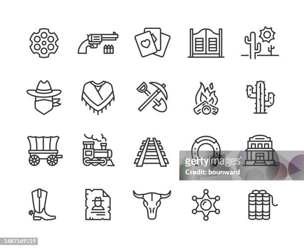 wild west line icons. pixel perfect. editable stroke. - pistol stock illustrations