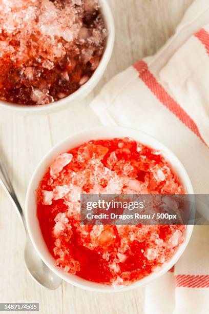 refreshing homemade shaved ice in a bowl,romania - sorbetto foto e immagini stock