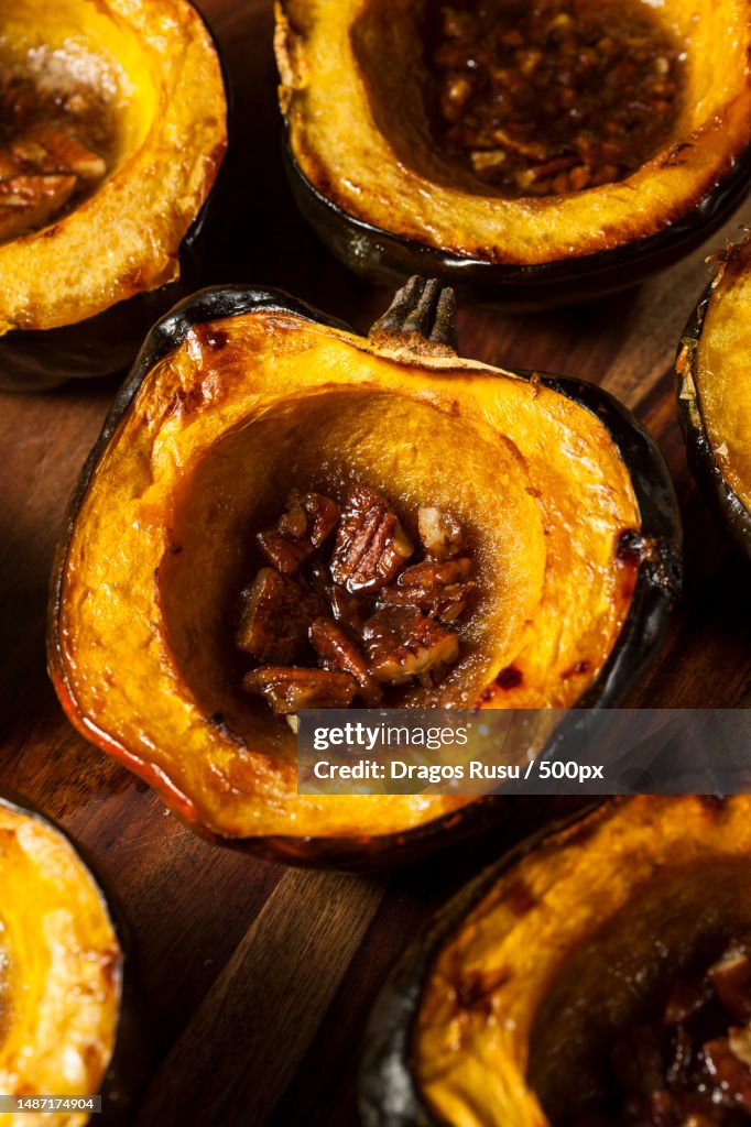 Homemade Roasted Acorn Squash with Brown Sugar and Pecans,Romania