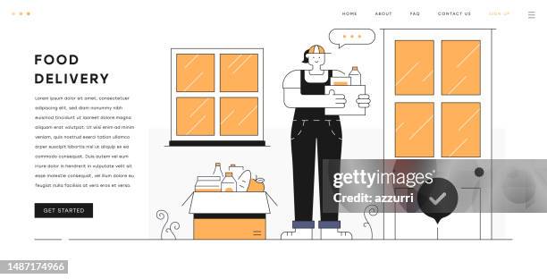 grocery delivery service vector illustration - front steps stock illustrations