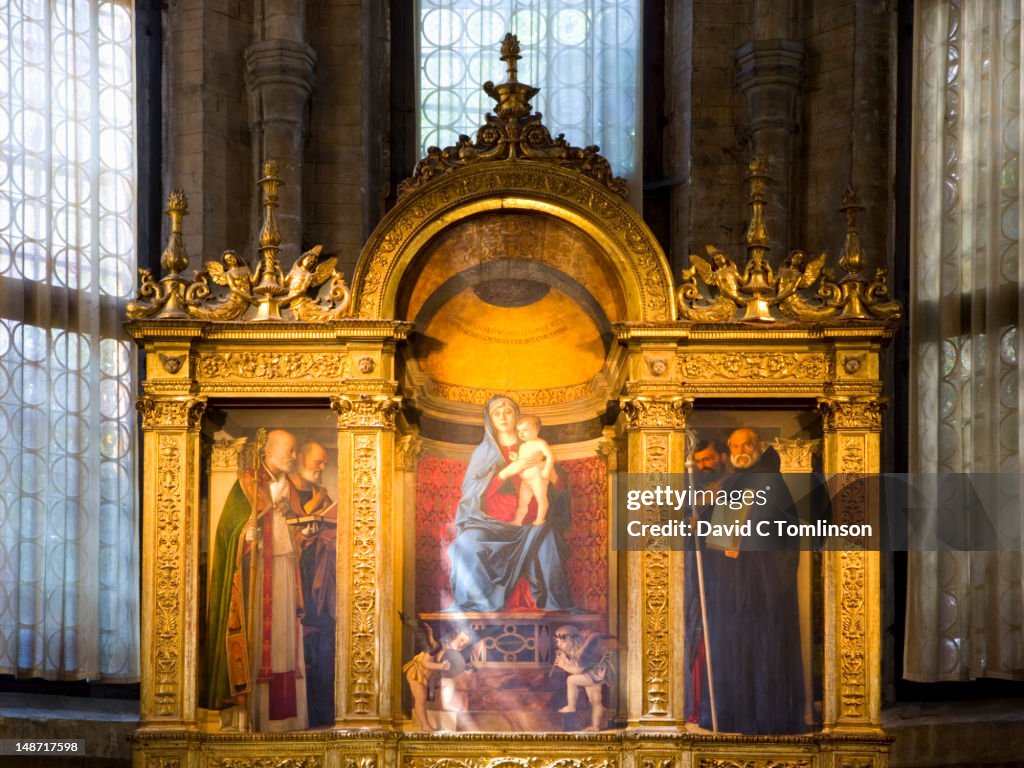15th-century triptych by Giovanni Bellini inside Chiesa di Santa Maria Gloriosa dei Frari in San Polo district.