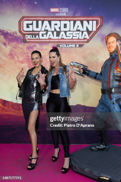 Julia Mammucari and Thais Wiggers attends the Italian premiere of "Guardians Of The Galaxy - Vol. 3" at East End Studios on May 02, 2023 in Milan,...