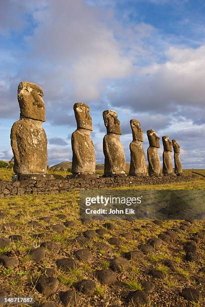 ahu aviki moai statues. - valparaiso chile stock pictures, royalty-free photos & images