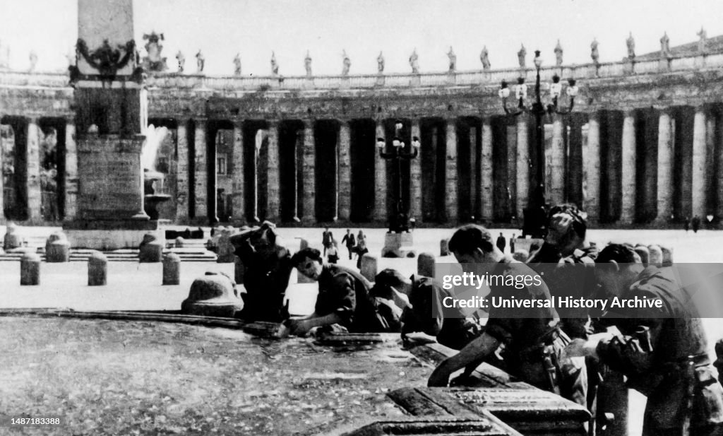 German Troops Drink At The Fountain In St. Peter's