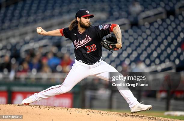 Trevor Williams of the Washington Nationals pitches in the third inning against the Chicago Cubs at Nationals Park on May 02, 2023 in Washington, DC.