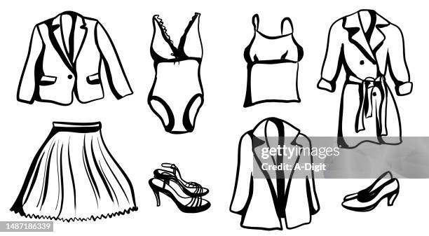 illustrations, cliparts, dessins animés et icônes de collection de vêtements rectangle sortant encre - veste-et-blouson