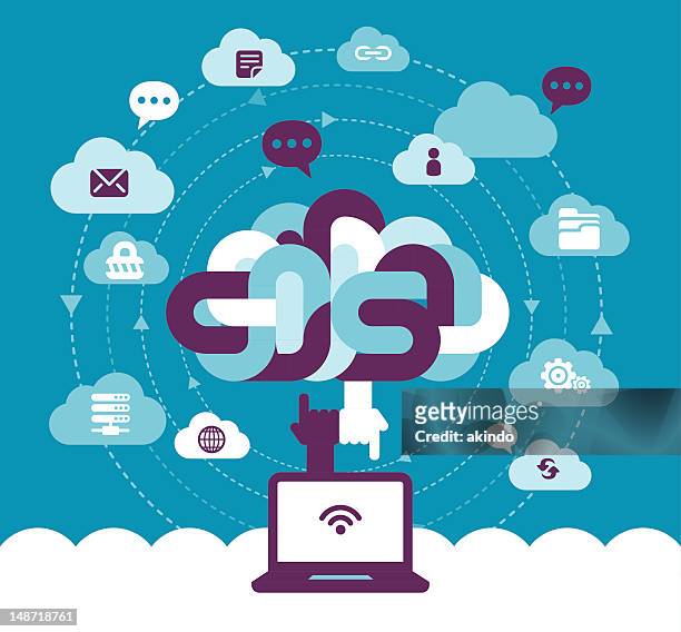 ilustraciones, imágenes clip art, dibujos animados e iconos de stock de comunicación en nube - almacenamiento en nube