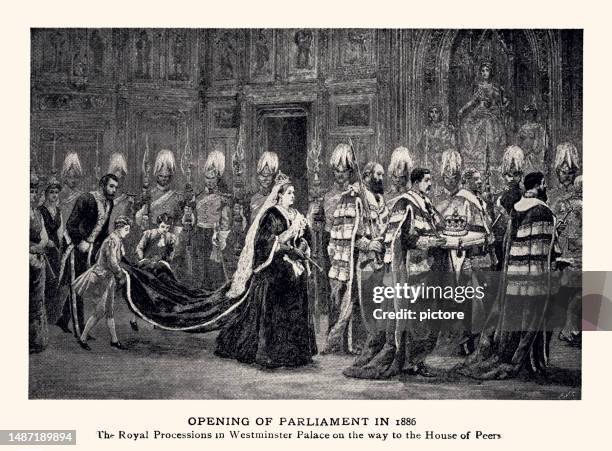 queen victoria : opening 0f parliament in 1886 (xxxl with many details) - british royalty stock illustrations