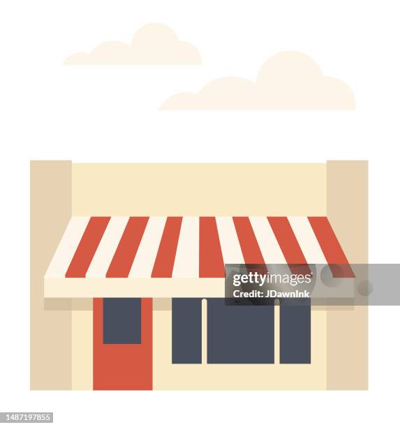small town community convenience store building colorful icon - main street icon stock illustrations