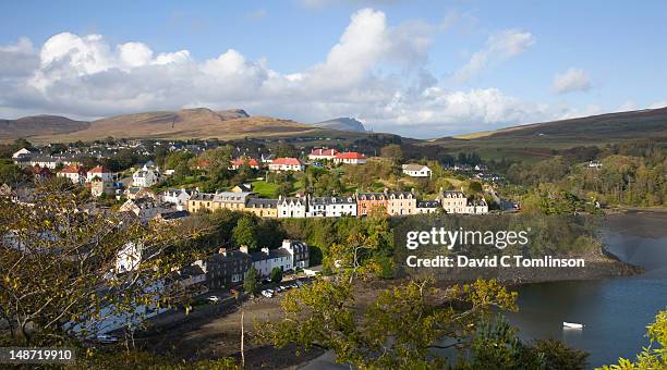 view northwards from tower on "lump", portree, storr visible on horizon. - portree imagens e fotografias de stock