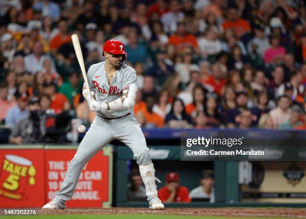 Nick Castellanos of the Philadelphia Phillies in action against the Houston Astros at Minute Maid Park on April 30, 2023 in Houston, Texas.