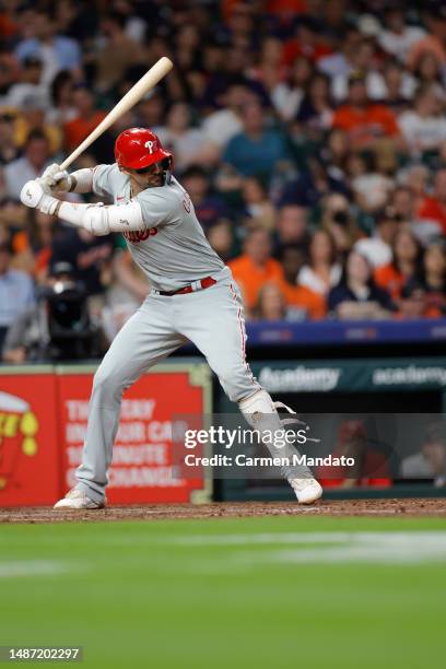 Nick Castellanos of the Philadelphia Phillies in action against the Houston Astros at Minute Maid Park on April 30, 2023 in Houston, Texas.